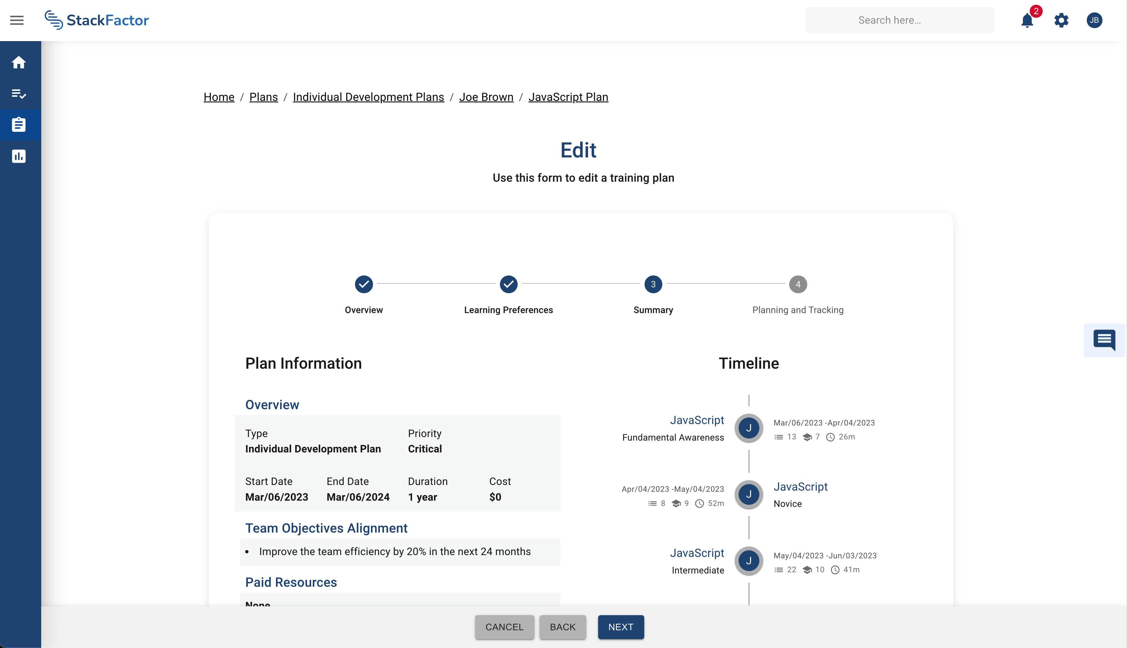 Manage Training Plans